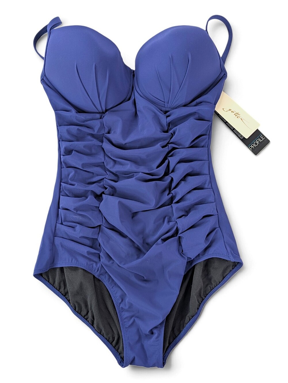 NWT Gottex One Piece Bathing Suit Blue Large Womens Sz 14 Ruched Sweetheart Neck